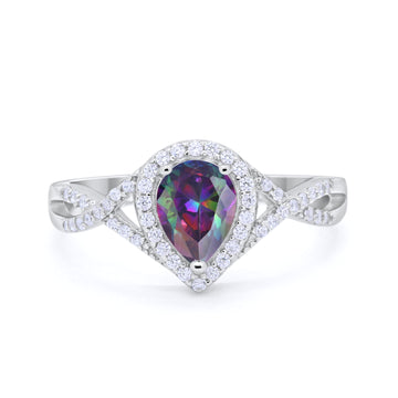 Teardrop Wedding Promise Ring Simulated Rainbow CZ 925 Sterling Silver